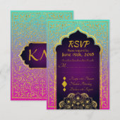 Bollywood Arabian Nights Wedding RSVP Card Karte (Vorne/Hinten)