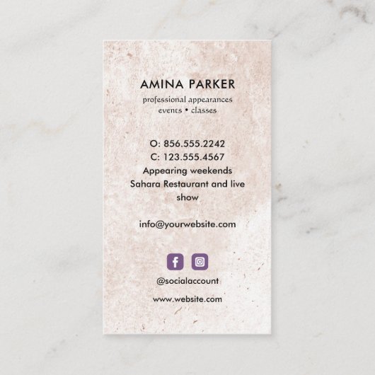 BOLLYWOOD HINDI BELLY DANCER WATERCOLOR LILA VISITENKARTE (Rückseite)