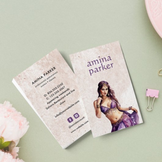 BOLLYWOOD HINDI BELLY DANCER WATERCOLOR LILA VISITENKARTE