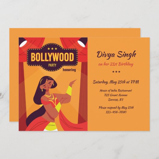 Bollywood-Party Einladung (Vorne/Hinten)