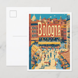 Bologna Italien Kunst Vintage Reise Illustration Postkarte