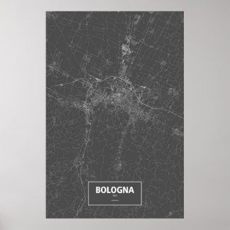 Bologna, Italien (weiß auf schwarz) Poster
