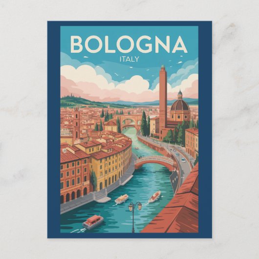 Bologna Italy Illustration Travel Art Vintage Postkarte (Vorderseite)
