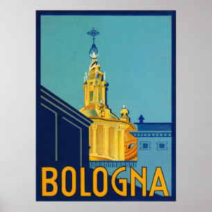 Bologna, Stadtgebäude, Italien, Vintage-Reise Poster