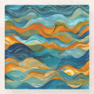 "Bolonia" Blaue Orangenwaves Glasuntersetzer