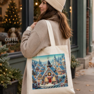 Bolsa de tela con paisaje navideño tragetasche