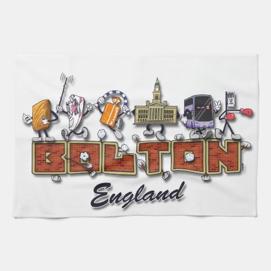 Bolton-Cartooncharaktere Geschirrtuch (Horizontal)