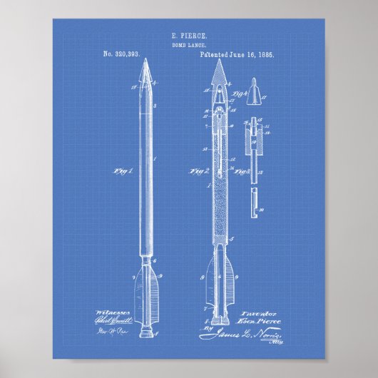 Bomb Lance 1885 Patent Kunst Blaupause Poster (Vorne)