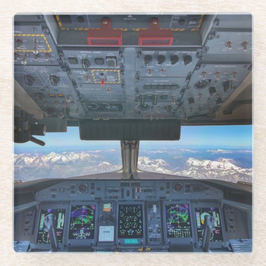 Bombardier Q400 Cockpit über der Alpenmaus Glasuntersetzer (Vorderseite)
