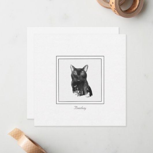 Bombay Cat Elegante Chalk Zeichnend flache Notenka Mitteilungskarte (Vorderseite/Rückseite Beispiel)
