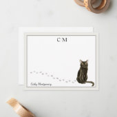 Bombay Cat Gray Border Monogram und Name Mitteilungskarte (Vorderseite/Rückseite Beispiel)
