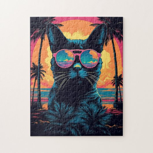 Bombay Katze mit Sonnenbrille am Strand Puzzle (Vertikal)