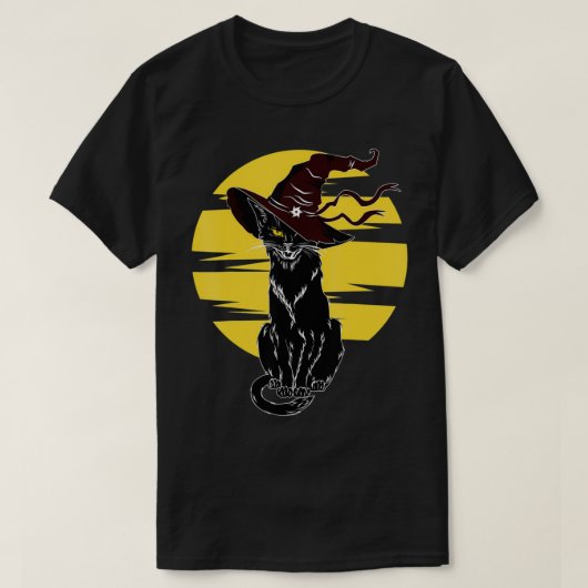Bombay Katze schwarz-weiße schwarze Katze mit Hexe T-Shirt (Design vorne)