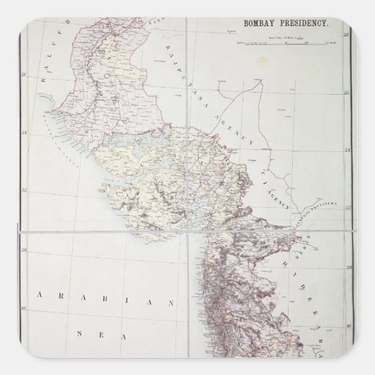 Bombay Präsidentschaft, 1890 Quadratischer Aufkleber (Vorderseite)