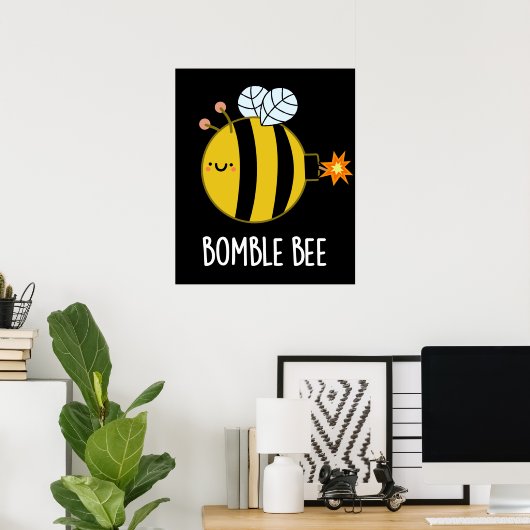 Bombe Bee Funny Bumblebee Bomb Pun Dark BG Poster (Heimbüro)