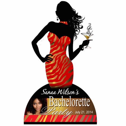 Bomben-rotes GoldZebra Bachelorette Mittelstück Freistehende Fotoskulptur (Vorne)