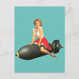 Bomben weg! Vintages Button auf Postkarte