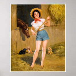 BOMBSHELL BAD GIRLS Retro: Farm Girl Horse & Hunde Poster