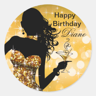 Bombshell Glitzer Party rund | Gold Runder Aufkleber