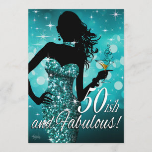 Bombshell Glitzer Sparkle 50-ish Birthday aquamar Einladung