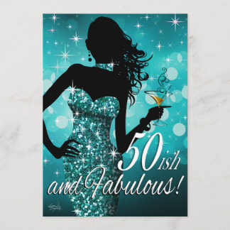 Bombshell Glitzer Sparkle 50-ish Geburtstag | Aqua Einladung