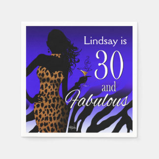 Bombshell Leopard 30. Geburtstag | Blau Serviette