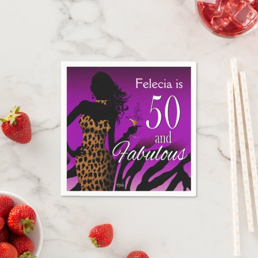 Bombshell Leopard 50. Geburtstag | Violette Serviette (Beispiel)