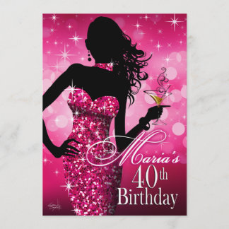 Bombshell Sparkle 40. Geburtstag| fuschia dec 13. Einladung