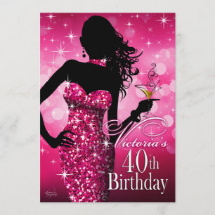 Bombshell Sparkle 40. Geburtstag Fuschia Einladung