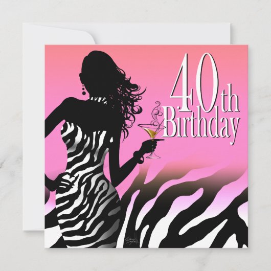 Bombshell Zebra 40. Geburtstag Party Kleid Rosa Einladung (Vorderseite)