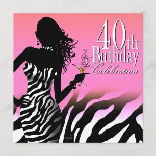 Bombshell Zebra 40. Geburtstag Party Kleid Rosa Einladung