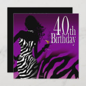 Bombshell Zebra 40. Geburtstag Party Lila Einladung (Vorne/Hinten)