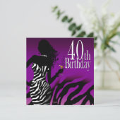 Bombshell Zebra 40. Geburtstag Party Lila Einladung (Stehend Vorderseite)