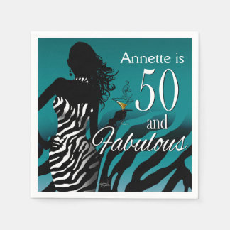 Bombshell Zebra 50. Geburtstag | Aquamarin Serviette
