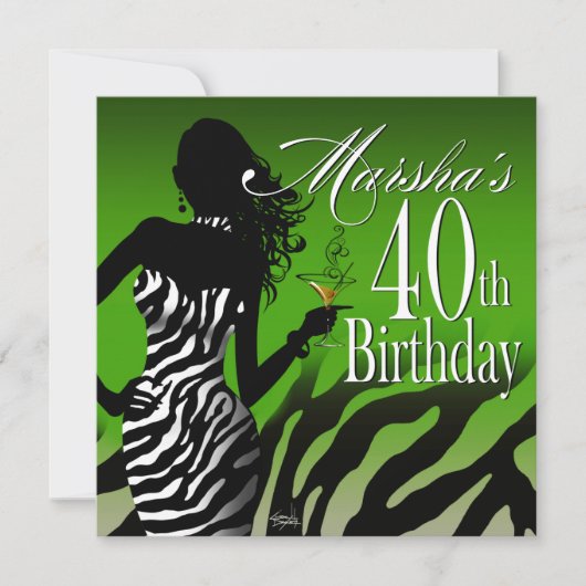 Bombshell Zebra Marshas 40. Geburtstag Grün Einladung (Vorderseite)