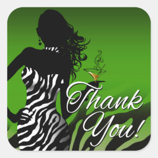 Bombshell Zebra Party Vielen Dank | Green 3 Zoll Quadratischer Aufkleber