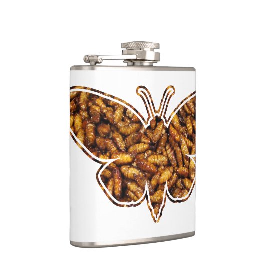 Bombyx Mori Silk Moth Life Cycle Silhouette Flachmann (Rechts)