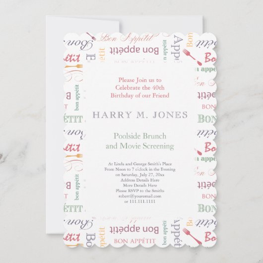 Bon Appetit 40. Geburtstag Party für Gourmet Einladung (Rückseite)