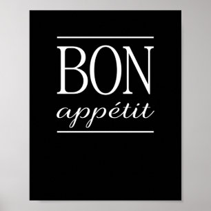 BON APPETIT Black Kitchen Dinner Quote Poster