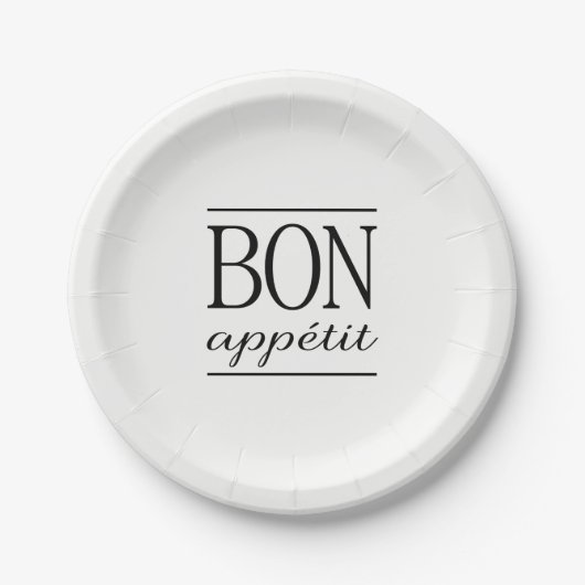 BON APPETIT Black Kitchen Zitat Typografie Text Pappteller (Vorderseite)