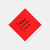 Bon Appetit Black Silverware auf Red Paper Napkin Serviette (Ecke)