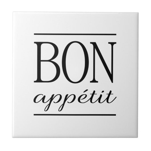 BON APPETIT Black & White Kitchen Typografy Zitat Fliese (Vorderseite)