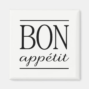 BON APPETIT Black & White Kitchen Typografy Zitat Magnet