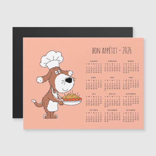Bon Appétit Cartoon Chef Cook Dog Calendar 2026 Magnetkarte (Vorne/Hinten)
