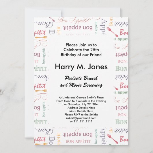 Bon Appetit Classic Muster Einladung (Rückseite)