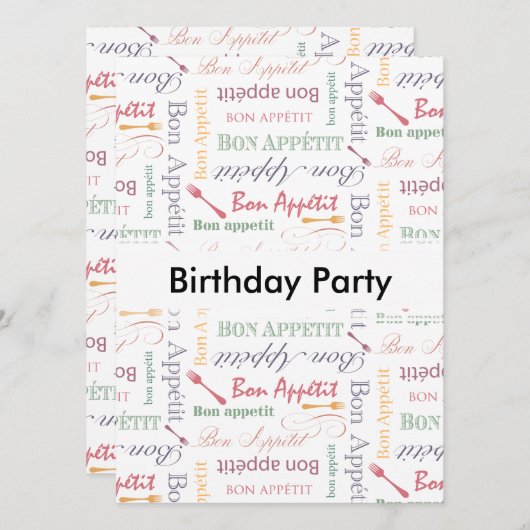 Bon Appetit Classic Muster Einladung (Vorne/Hinten)