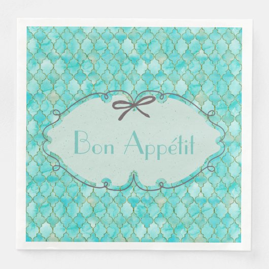Bon Appétit - Costumized Aqua Gold Maroccan Muster Serviette (Vorderseite)