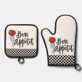 Bon Appetit Design Oven Mitt & Pot Holder Set (Vorderseite)