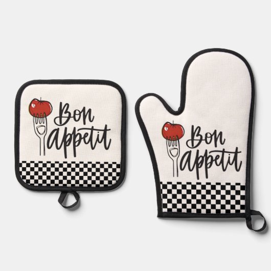 Bon Appetit Design Oven Mitt & Pot Holder Set (Vorderseite)
