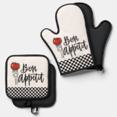 Bon Appetit Design Oven Mitt & Pot Holder Set (Vorderseite/Rückseite)